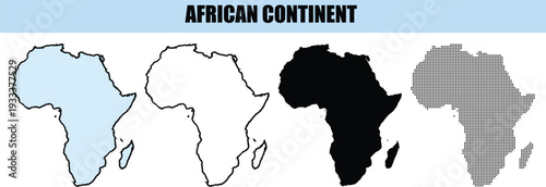 African Continent Outline & Silhouette Icons Map Shapes Vector Graphics