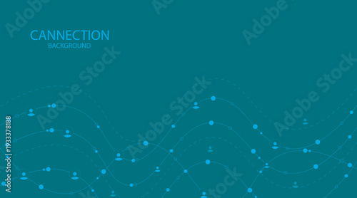 Digital network of interconnected nodes against a teal background Vector illustration