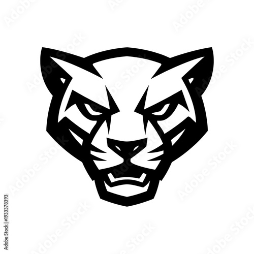 Fierce and Powerful Stylized Cougar Panther Wildcat Mascot Logo Vector Art: A Dynamic Geometric Black and White Big Cat Head Emblem for Sports Teams, Esports, Gaming, and Brand Identity, Exuding Stren
