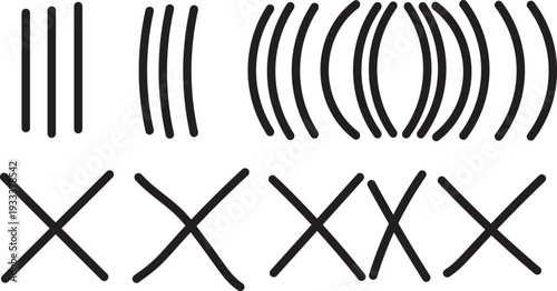 Abstract geometric patterns combining parallel lines and intersecting shapes Vector illustration