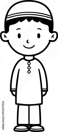 Smiling boy wearing traditional Muslim cap and kurta