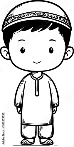 Smiling boy wearing traditional Muslim cap and kurta