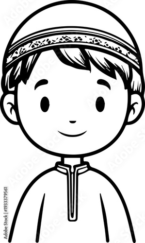 Smiling boy wearing traditional Muslim cap and kurta