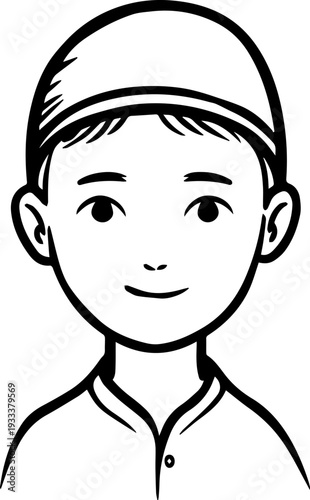 Smiling boy wearing traditional Muslim cap and kurta