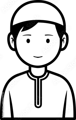 Smiling boy wearing traditional Muslim cap and kurta