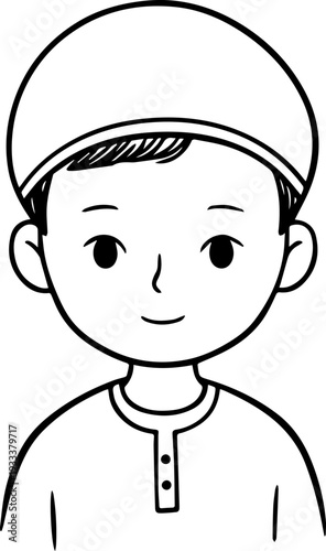 Smiling boy wearing traditional Muslim cap and kurta