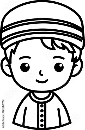 Smiling boy wearing traditional Muslim cap and kurta