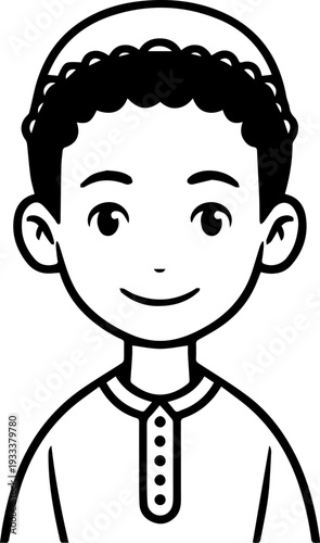 Smiling boy wearing traditional Muslim cap and kurta