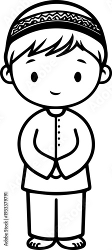 Smiling boy wearing traditional Muslim cap and kurta