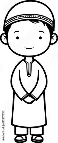 Smiling boy wearing traditional Muslim cap and kurta