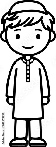 Smiling boy wearing traditional Muslim cap and kurta