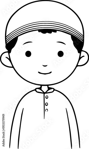 Smiling boy wearing traditional Muslim cap and kurta