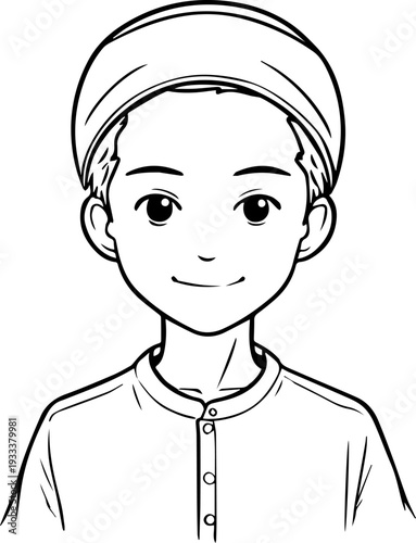 Smiling boy wearing traditional Muslim cap and kurta