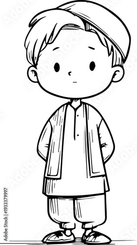 Smiling boy wearing traditional Muslim cap and kurta