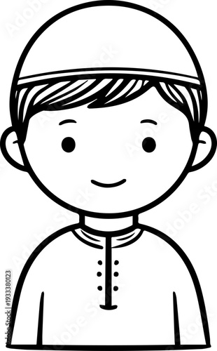 Smiling boy wearing traditional Muslim cap and kurta