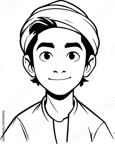 Smiling boy wearing traditional Muslim cap and kurta