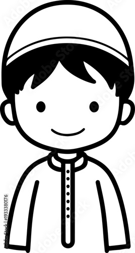 Smiling boy wearing traditional Muslim cap and kurta