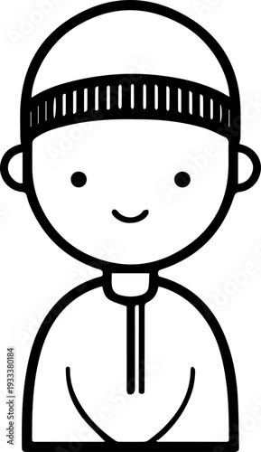 Smiling boy wearing traditional Muslim cap and kurta