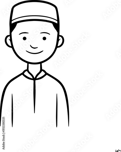 Smiling boy wearing traditional Muslim cap and kurta