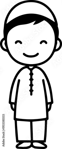 Smiling boy wearing traditional Muslim cap and kurta