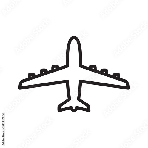 Airplane illustration viewed from above with wings and engines visible in a simple graphic style