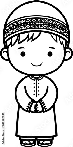 Smiling boy wearing traditional Muslim cap and kurta