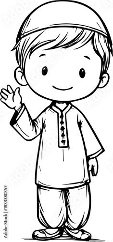 Smiling boy wearing traditional Muslim cap and kurta