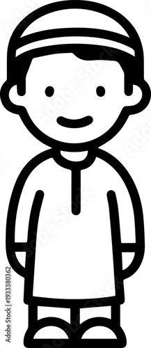 Smiling boy wearing traditional Muslim cap and kurta