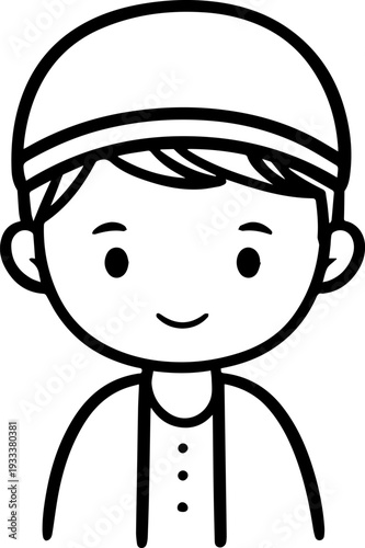 Smiling boy wearing traditional Muslim cap and kurta