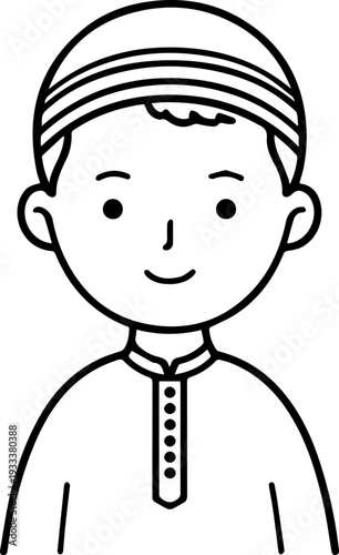 Smiling boy wearing traditional Muslim cap and kurta