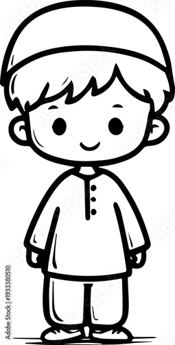 Smiling boy wearing traditional Muslim cap and kurta