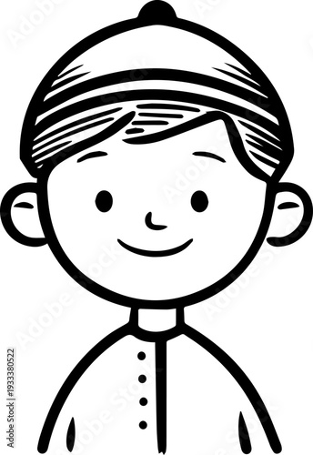 Smiling boy wearing traditional Muslim cap and kurta