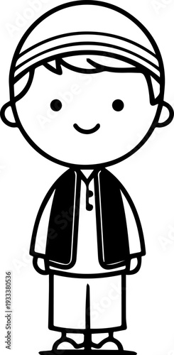 Smiling boy wearing traditional Muslim cap and kurta