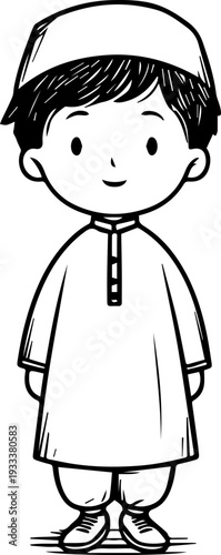 Smiling boy wearing traditional Muslim cap and kurta