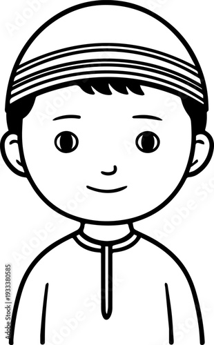 Smiling boy wearing traditional Muslim cap and kurta