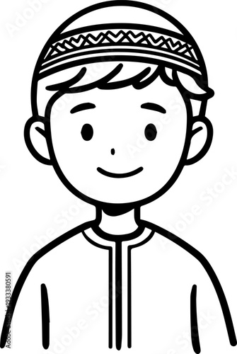 Smiling boy wearing traditional Muslim cap and kurta