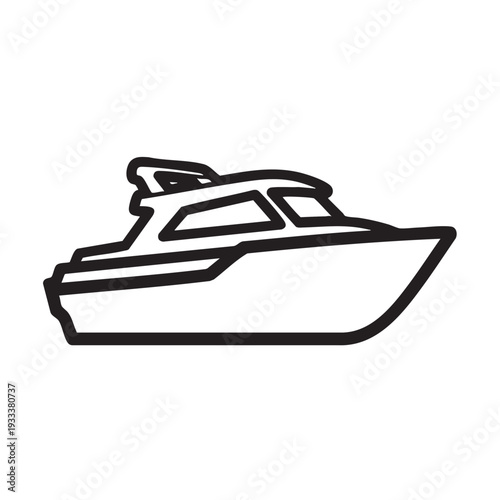 A sleek speedboat glides across the calm waters, viewed from the side in a simple illustration.