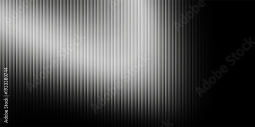 Reeded glass with black and white gradient. Ribbed glass background with refraction effect. Abstract vector background