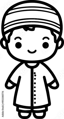 Smiling boy wearing traditional Muslim cap and kurta