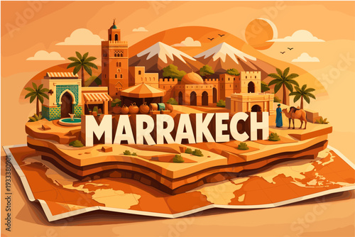 Colorful marrakech landscape with traditional architecture and desert scenery
