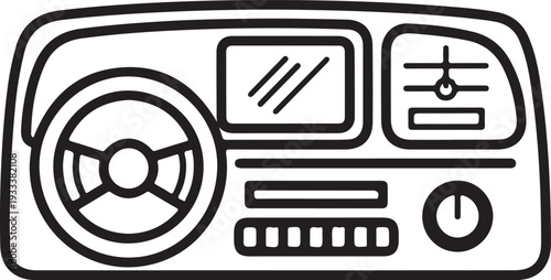 Car Dashboard Line Art Icon with Steering Wheel and Controls