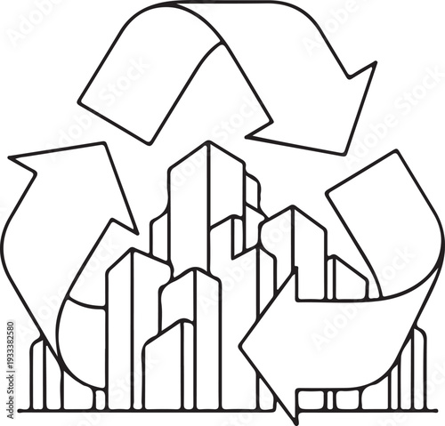 Sustainable City Recycling Icon. Urban Ecology and Green Development.