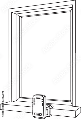 Modern Smartphone Mounted on Window Sill Line Art Illustration