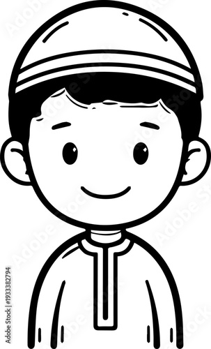 Smiling boy wearing traditional Muslim cap and kurta