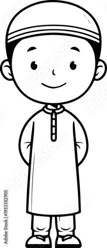 Smiling boy wearing traditional Muslim cap and kurta