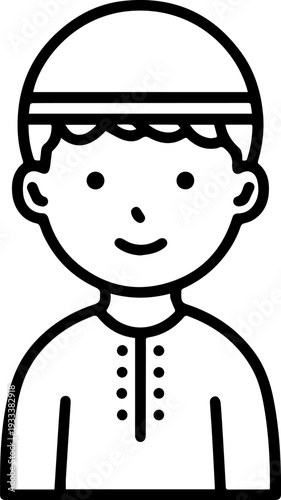 Smiling boy wearing traditional Muslim cap and kurta