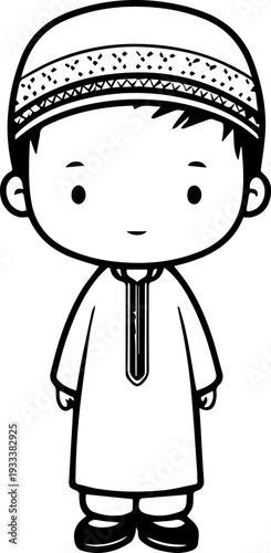 Smiling boy wearing traditional Muslim cap and kurta