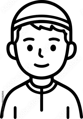 Smiling boy wearing traditional Muslim cap and kurta