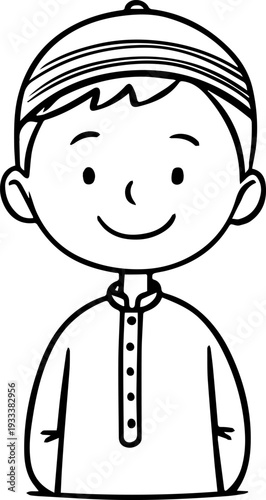 Smiling boy wearing traditional Muslim cap and kurta