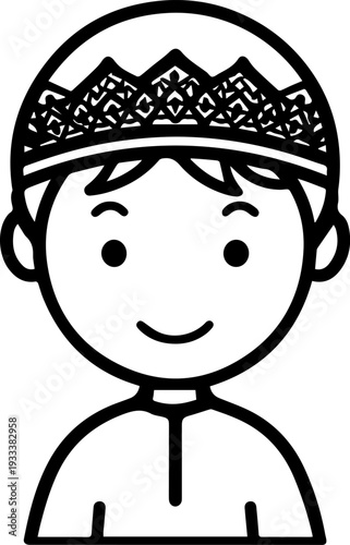 Smiling boy wearing traditional Muslim cap and kurta